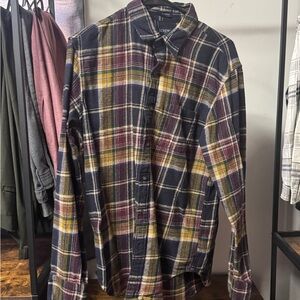 J. Crew Men's Casual Plaid Shirt - Navy, Yellow, Burgundy